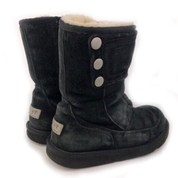 UGG Kentt Black Leather Sheepskin Winter Boots 7 - Picture 5 of 11